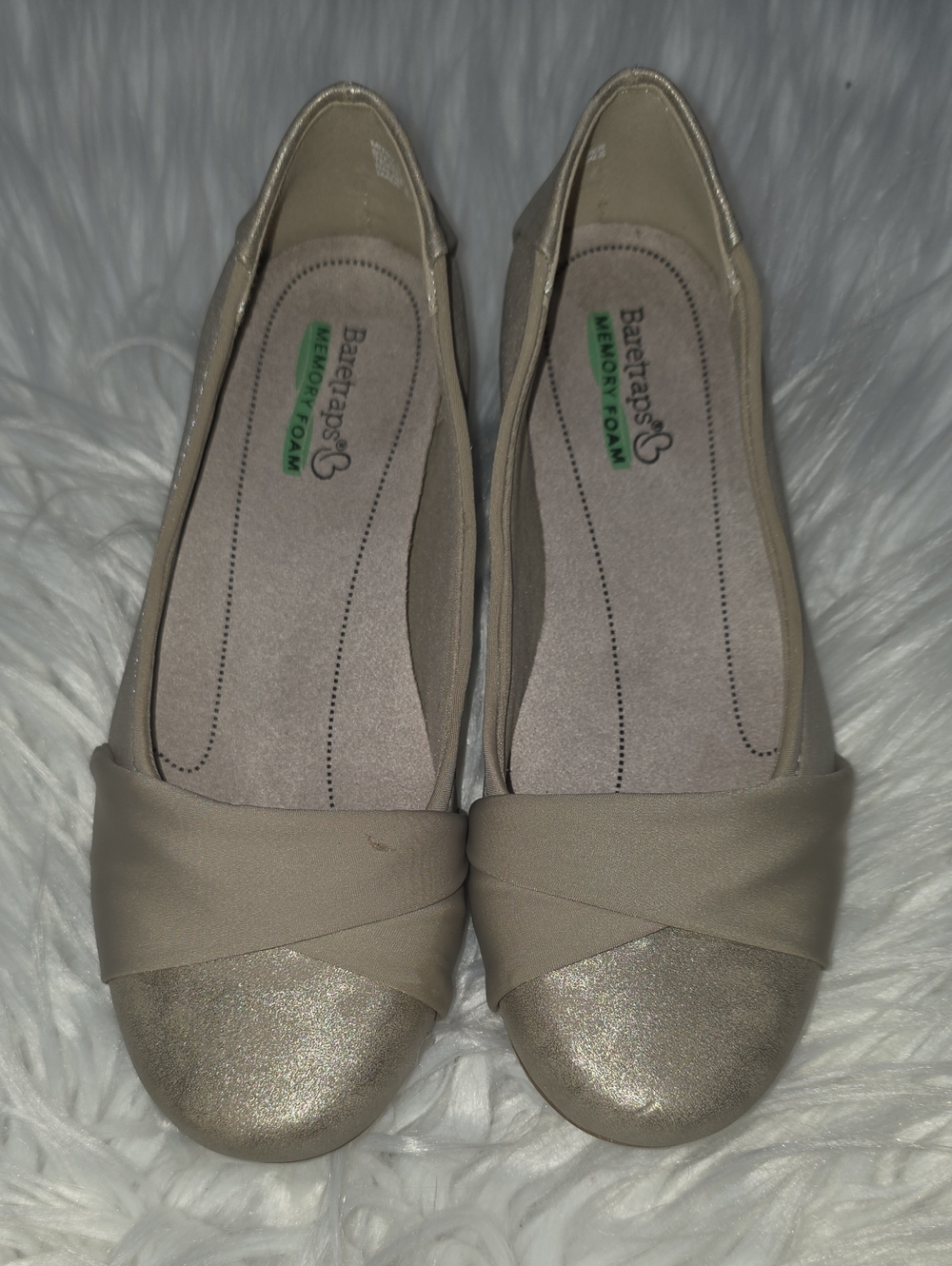 BareTraps Taupe Metallic-Toe Slip-On Ballet Flats